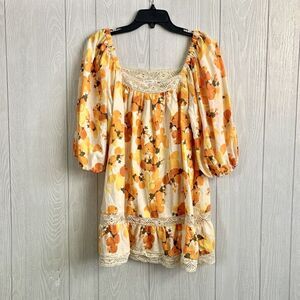 Nicole Miller Artelier Yellow Floral Print Blouse Size Large NWT